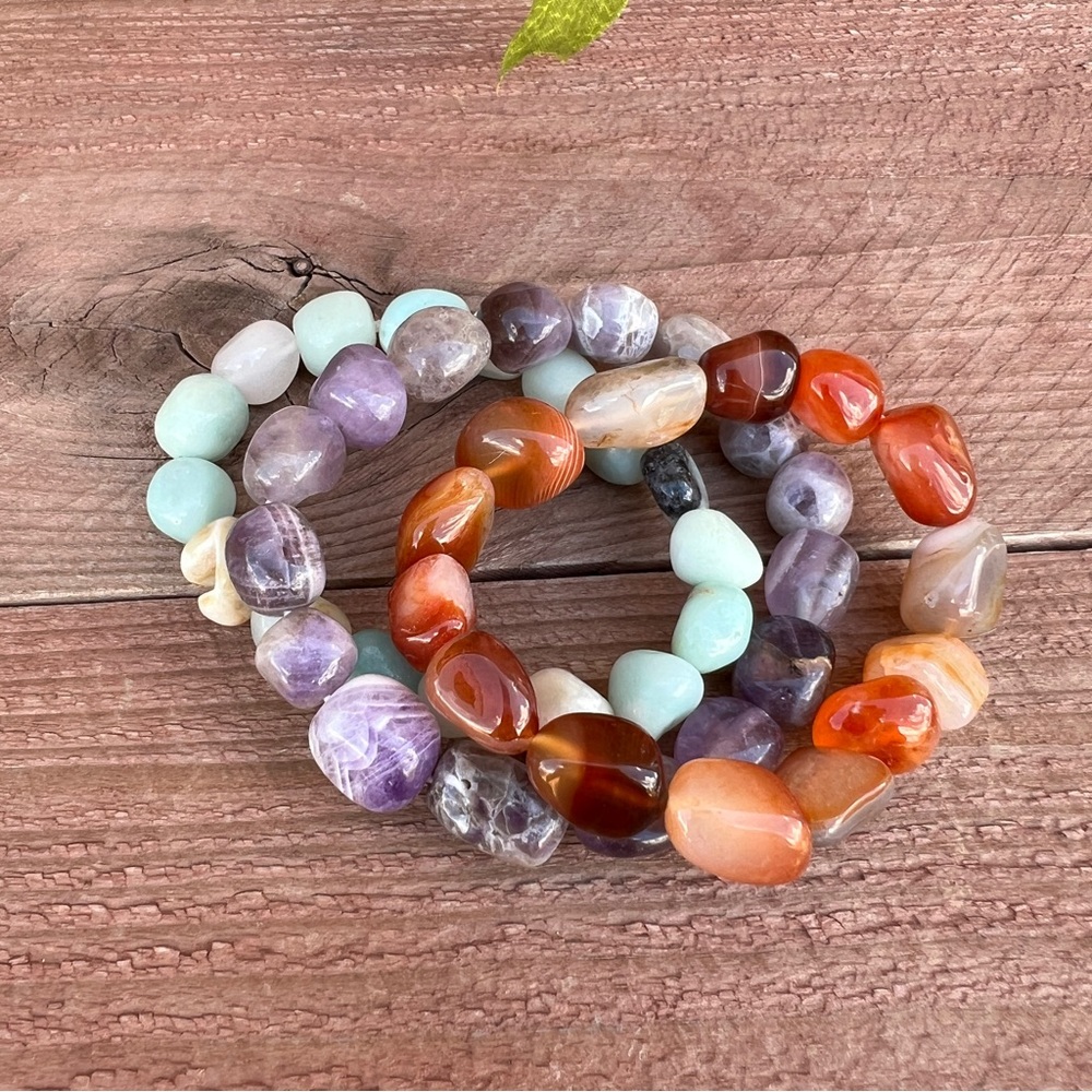 3 Pc Multi-Color Gemstone Beaded Bracelet Set